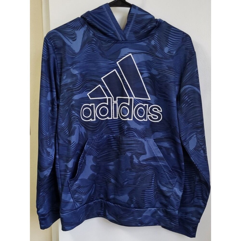 ADIDAS Hoodie Youth Size L/G  (14/16) Warp Camo Allover Print Boys Outdoor Blue